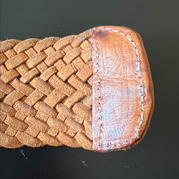 Vintage BOHO Moroccan Genuine Brown Leather Basket Weave Belt with Brass Buckle - Picture 7 of 13